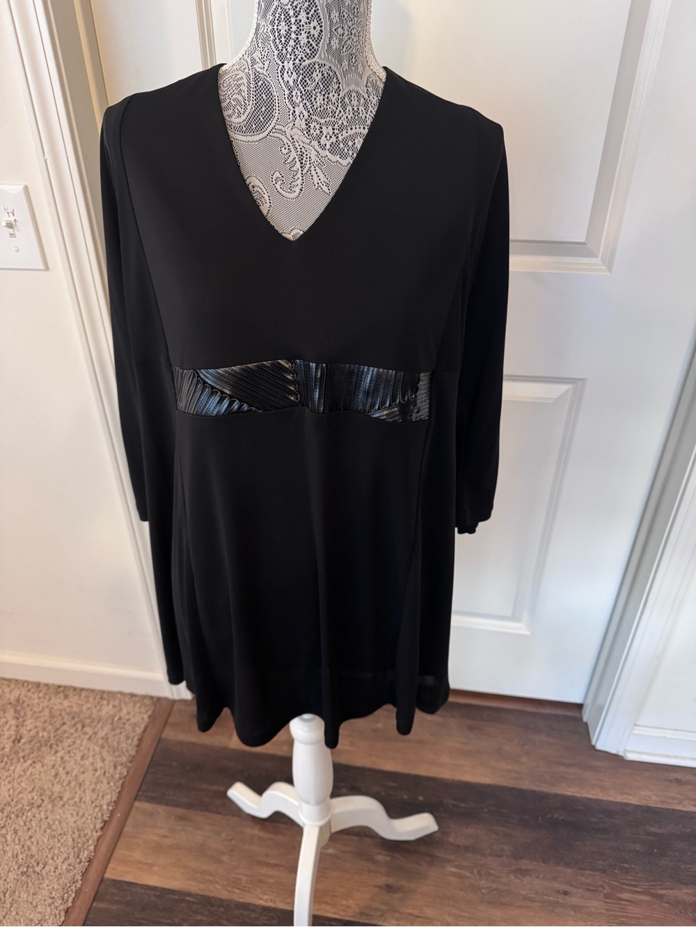 Black V-Neck Tunic with Laser-cut Waist Detail